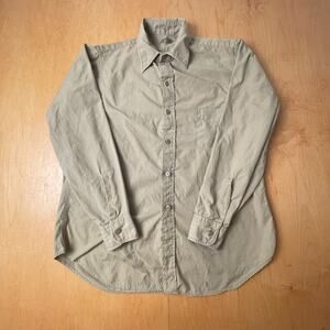 Vintage Post WWII USN Medium Solid Beige Long Sleeve Full Button Collared Shirt